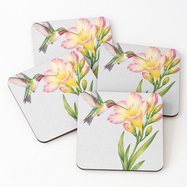 Item preview, Freesia Flower with Hummingbird designed and sold by MystAvalon.