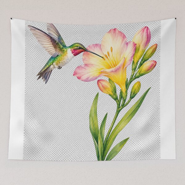 Item preview, Freesia Flower with Hummingbird designed and sold by MystAvalon.
