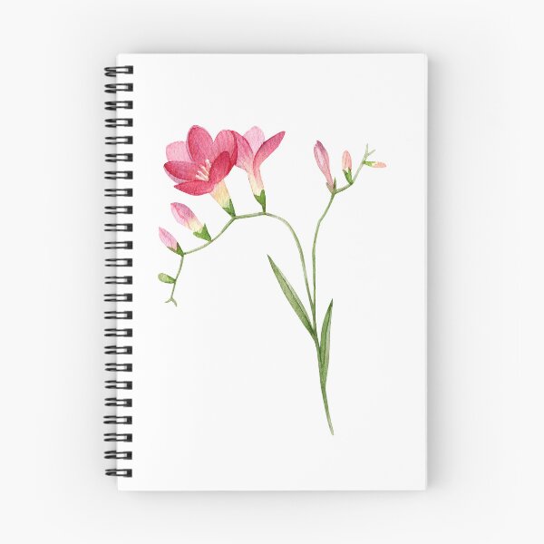 Item preview, Pink Freesia Flowers with Buds and Green Leaves  designed and sold by White Rabbit Design .