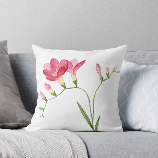 Item preview, Pink Freesia Flowers with Buds and Green Leaves  designed and sold by White Rabbit Design .