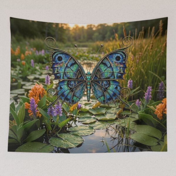 Artikelvorschau, Schmetterling aus Buntglas | Filigrane, metallische Fantasie-Naturkunst entworfen und verkauft von KingsArtworx 2.