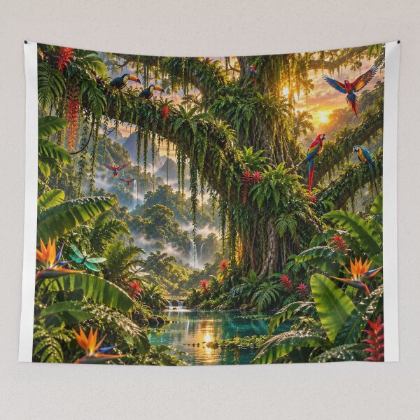 Item preview, Tropical Jungle Paradise – Colorful Macaws, Toucans & Waterfall designed and sold by IRON SIREN.