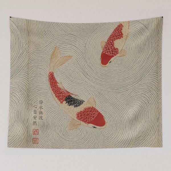 Item preview, Vintage Japanese Koi Fish Water Ripples Woodblock Art designed and sold by artswag.