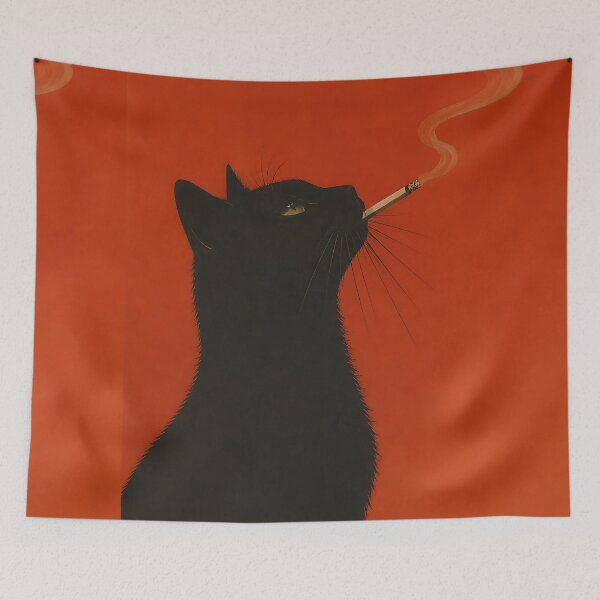Item preview, Black Cat Smoking Cigarette Retro Noir Art designed and sold by artswag.