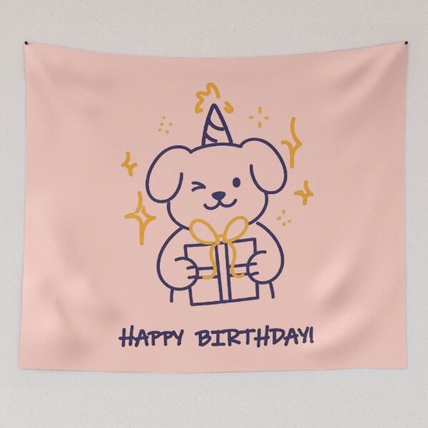 Item preview, Cute Puppy Happy Birthday Retro Dog Art With Gift designed and sold by PetalsPaws.