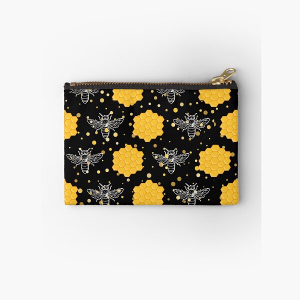 Item preview, Black and Yellow Beehive Pattern with White Bee Silhouettes – Honeycomb designed and sold by EmeraldeaArt.