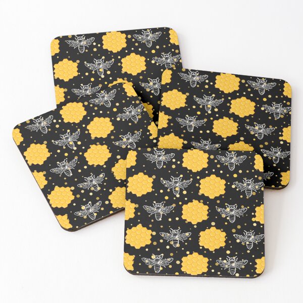 Item preview, Black and Yellow Beehive Pattern with White Bee Silhouettes – Honeycomb designed and sold by EmeraldeaArt.