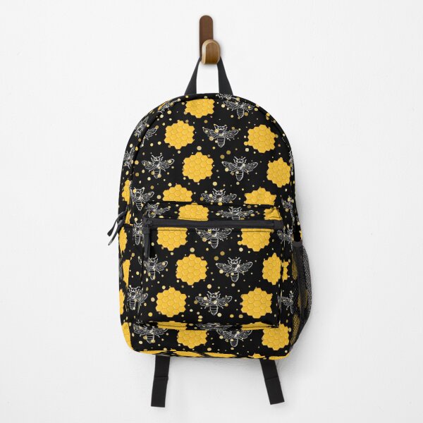 Item preview, Black and Yellow Beehive Pattern with White Bee Silhouettes – Honeycomb designed and sold by EmeraldeaArt.