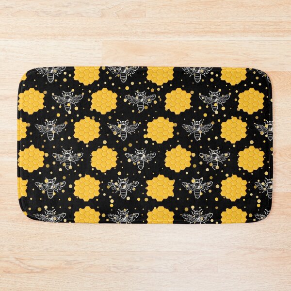 Item preview, Black and Yellow Beehive Pattern with White Bee Silhouettes – Honeycomb designed and sold by EmeraldeaArt.