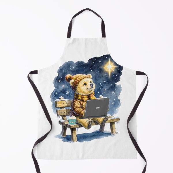Item preview, Cozy Baby Bear Working on Laptop Starlight Night & Hot Cocoa designed and sold by VibranPalette.