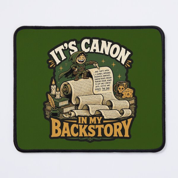 Item preview, Its Canon In My Backstory Rogue Scroll Retro T-Shirt Funny RPG Meme designed and sold by Dice_Goblin_Studio.