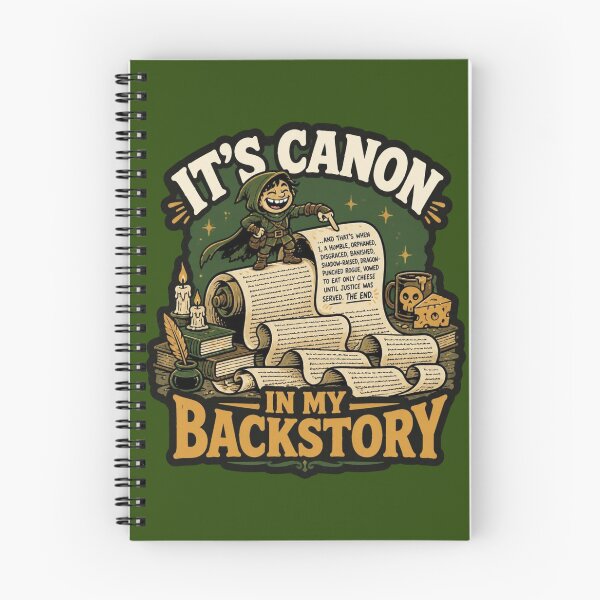 Item preview, Its Canon In My Backstory Rogue Scroll Retro T-Shirt Funny RPG Meme designed and sold by Dice_Goblin_Studio.