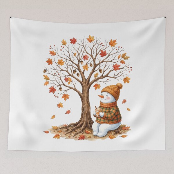 Item preview, Cozy snowman in autumn watercolor, transition from autumn to winter designed and sold by VibranPalette.