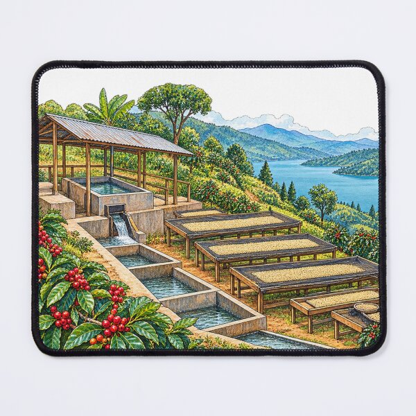 Item preview, Lake Kivu Coffee Washing Station Digital Watercolour designed and sold by FurusatoGallery.