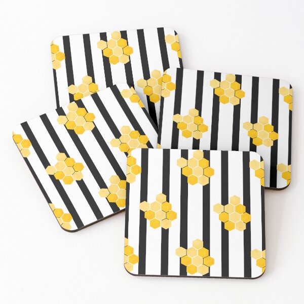 Item preview, Yellow Honeycomb Pattern on White and Black Stripes – Bee Inspired designed and sold by EmeraldeaArt.
