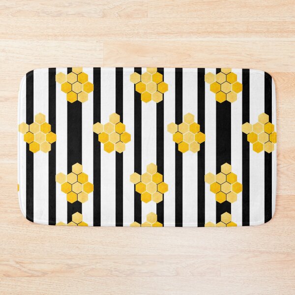 Item preview, Yellow Honeycomb Pattern on White and Black Stripes – Bee Inspired designed and sold by EmeraldeaArt.