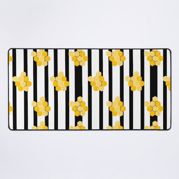 Item preview, Yellow Honeycomb Pattern on White and Black Stripes – Bee Inspired designed and sold by EmeraldeaArt.