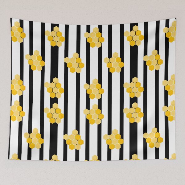 Item preview, Yellow Honeycomb Pattern on White and Black Stripes – Bee Inspired designed and sold by EmeraldeaArt.