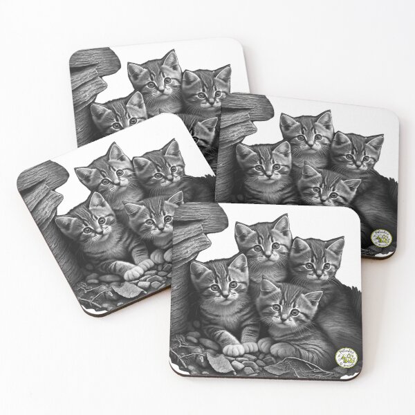 Item preview, Charcoal-style portrait of a litter of kittens designed and sold by Peludos, Sí gracias.