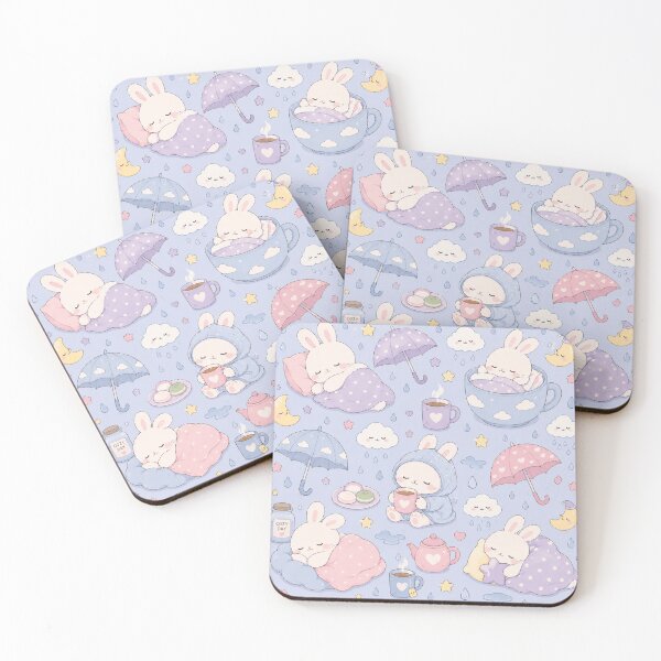 Item preview, Sleepy Bunny Rainy Day Kawaii Pattern designed and sold by Soft Berry Studio.