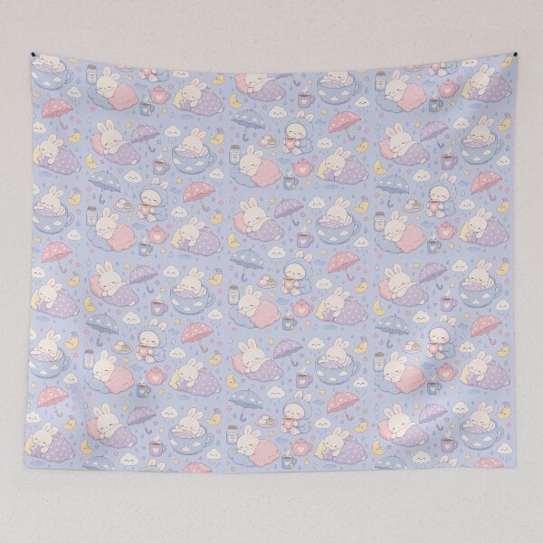 Item preview, Sleepy Bunny Rainy Day Kawaii Pattern designed and sold by Soft Berry Studio.