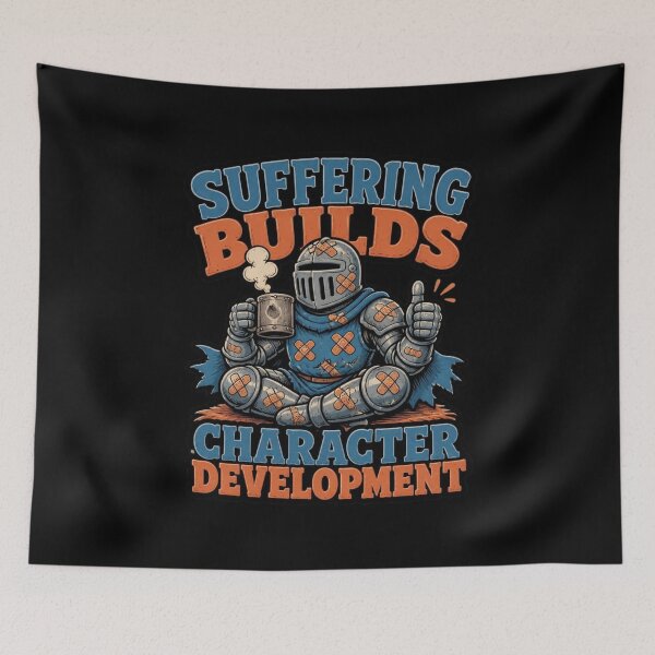 Item preview, Suffering Builds Character Development Knight Retro Cartoon T-Shirt designed and sold by Dice_Goblin_Studio.