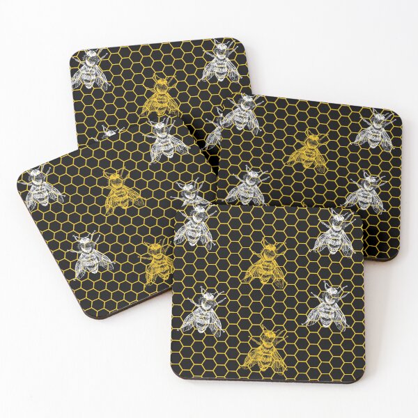 Item preview, Honeycomb Grid with Bee Silhouettes – Bee Inspired Pattern designed and sold by EmeraldeaArt.