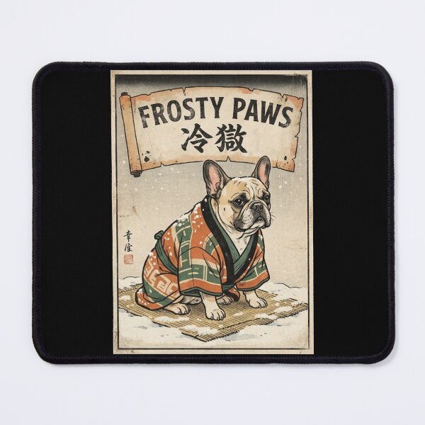 Item preview, Japanese Woodblock Frosty Paws French Bulldog Kimono Winter Graphic Shirt designed and sold by TeNovaStudio.