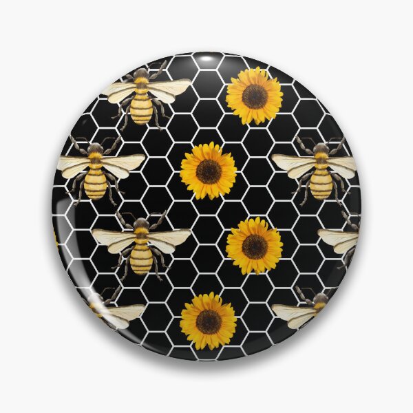 Item preview, Yellow Sunflowers Bees and Honeycomb Pattern on Black designed and sold by EmeraldeaArt.