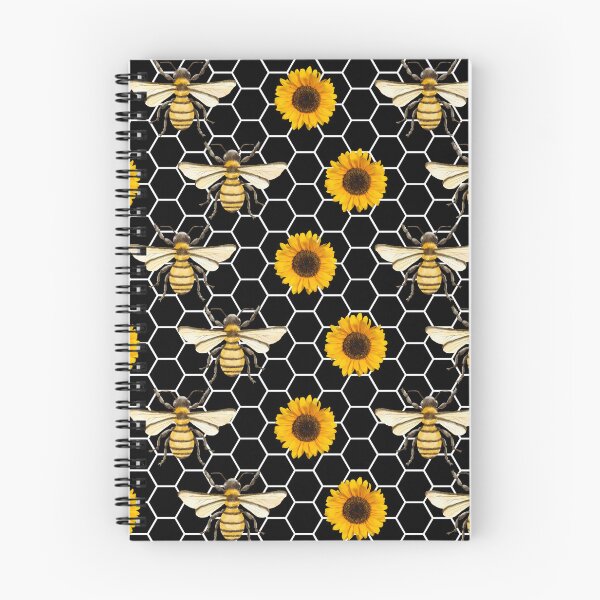 Item preview, Yellow Sunflowers Bees and Honeycomb Pattern on Black designed and sold by EmeraldeaArt.