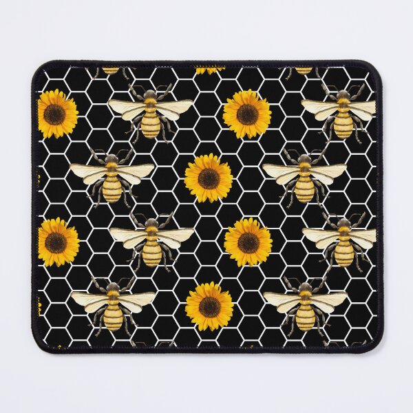 Item preview, Yellow Sunflowers Bees and Honeycomb Pattern on Black designed and sold by EmeraldeaArt.