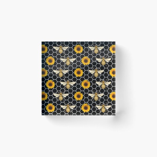 Item preview, Yellow Sunflowers Bees and Honeycomb Pattern on Black designed and sold by EmeraldeaArt.