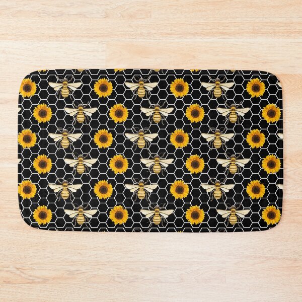 Item preview, Yellow Sunflowers Bees and Honeycomb Pattern on Black designed and sold by EmeraldeaArt.