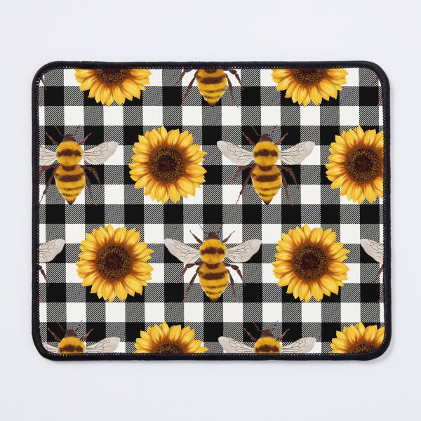 Item preview, Bees and Yellow Sunflowers Black White Checkered Pattern designed and sold by EmeraldeaArt.