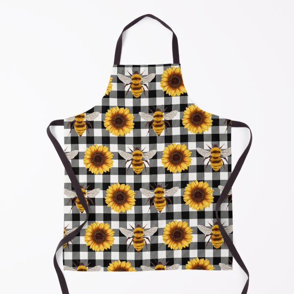 Item preview, Bees and Yellow Sunflowers Black White Checkered Pattern designed and sold by EmeraldeaArt.