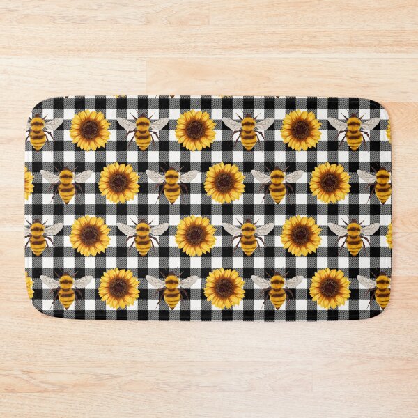 Item preview, Bees and Yellow Sunflowers Black White Checkered Pattern designed and sold by EmeraldeaArt.