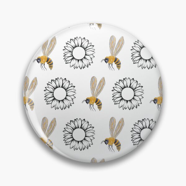 Item preview, Black Sunflower Outlines and Yellow Bees Pattern designed and sold by EmeraldeaArt.