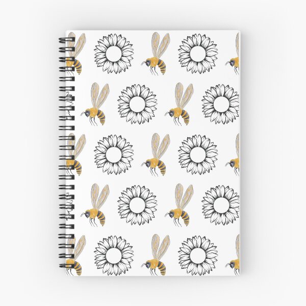 Item preview, Black Sunflower Outlines and Yellow Bees Pattern designed and sold by EmeraldeaArt.