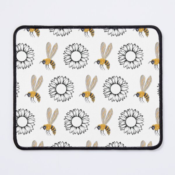 Item preview, Black Sunflower Outlines and Yellow Bees Pattern designed and sold by EmeraldeaArt.