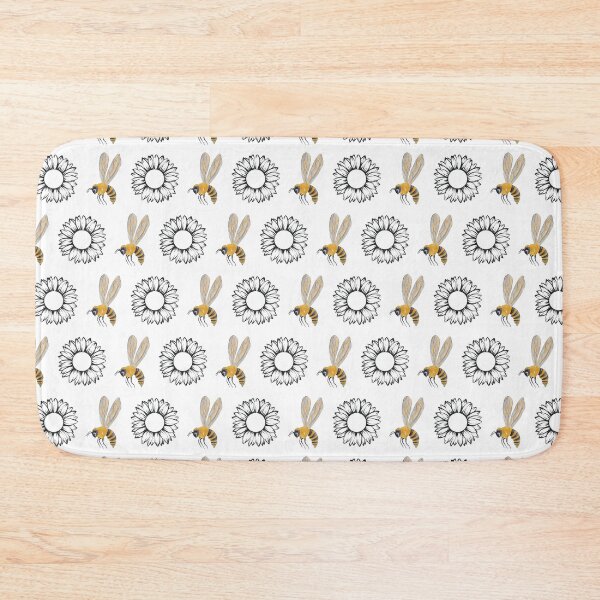 Item preview, Black Sunflower Outlines and Yellow Bees Pattern designed and sold by EmeraldeaArt.