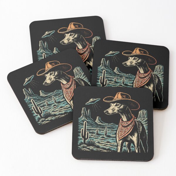 Item preview, Cowboy Dog UFO Encounter in Surreal Desert Landscape designed and sold by Moizento.