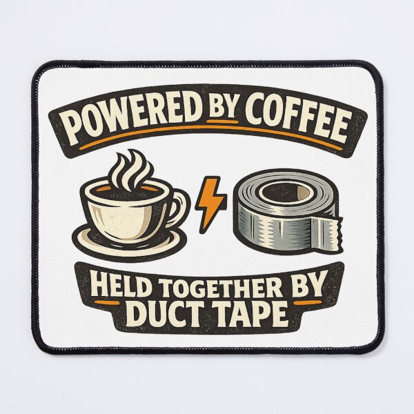 Item preview, Powered by Coffee Held Together by Duct Tape Dad Shirt designed and sold by CerealBoxInk.