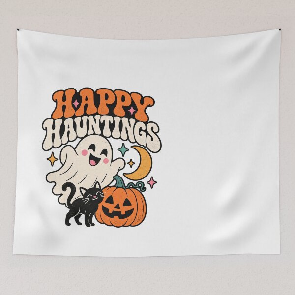 Item preview, Happy Hauntings Cute Vintage Halloween Ghost Art designed and sold by IRON WINGS /USAF.