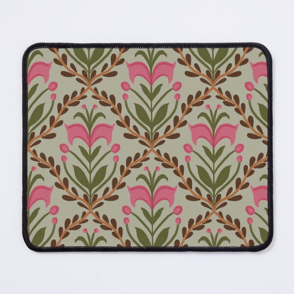 Item preview, Vintage Pink Tulip & Olive Leaf Lattice Pattern designed and sold by Rukhscreations.