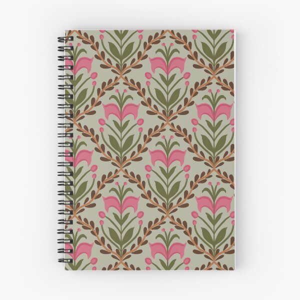 Item preview, Vintage Pink Tulip & Olive Leaf Lattice Pattern designed and sold by Rukhscreations.