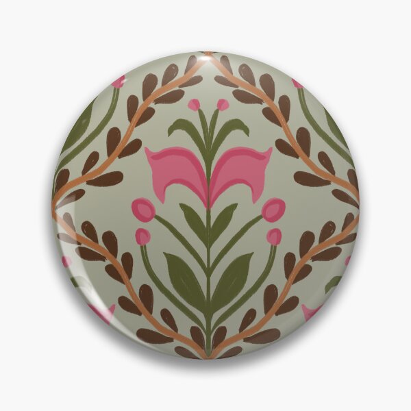 Item preview, Vintage Pink Tulip & Olive Leaf Lattice Pattern designed and sold by Rukhscreations.