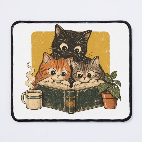 Item preview, Cute Cats Reading a Book Cozy Vintage Library Art designed and sold by will freed18.