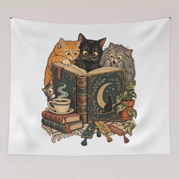 Item preview, Cats Reading Magical Book Cozy Vintage Library designed and sold by will freed18.