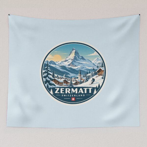 Item preview, Zermatt Matterhorn Ski Adventure Vintage Alpine Art designed and sold by GusiaTreasures.