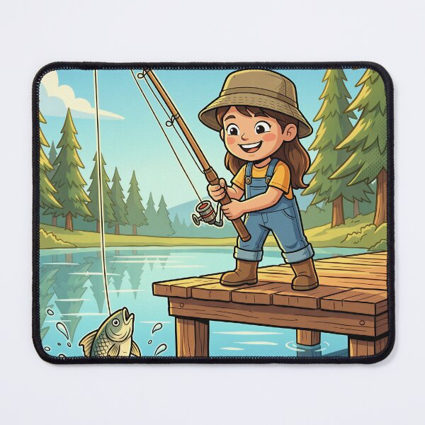 Item preview, Girl Fishing 3D Comic Lake Design designed and sold by DIUMERI.